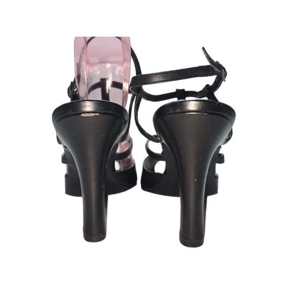 Vintage Ann Marino Manhattan Black Heels Size 9.5 M Open Toe Ankle Strap Stilett - Picture 8 of 10